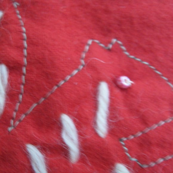 Vintage Red Felt Christmas Stocking with Squirrel, Bunny Rabbit, and Bow - Picture 7 of 9